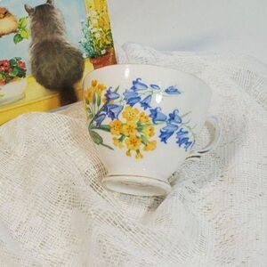 Vintage Royal Vale Fine Bone China Teacup, Yellow & Blue Flowers,Shabby Chic